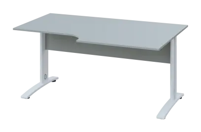 CRK 28 - 184 stůl kancelářský, rohový, pravý, kovová podnož bílá, deska 25 mm, široký 1800 mm, šedá